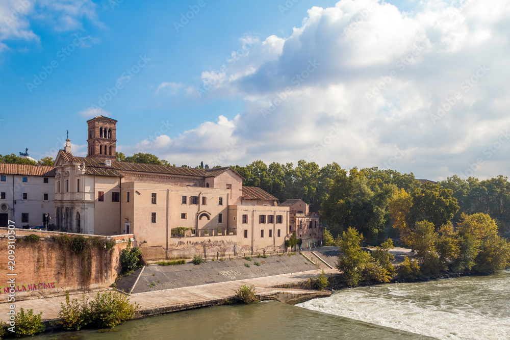 Rome, Italy. Morning panoramic view to the Ponte Fabricio and Tiber Island. Rome, Italy. Morning panoramic view to the Ponte Fabricio and Tiber Island.