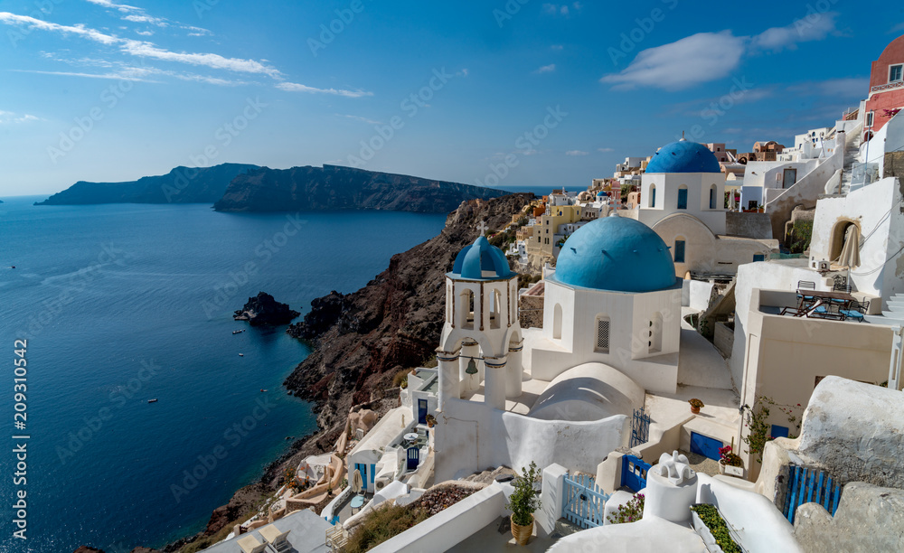 Beautiful Panorama of Santorini (Oia) with blue skies