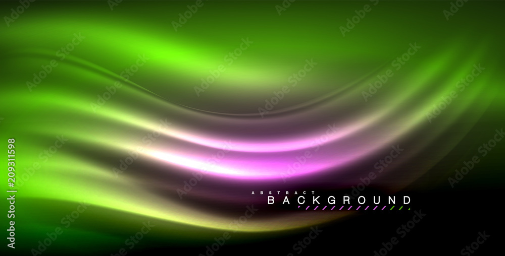 Neon glowing wave, magic energy and light motion background