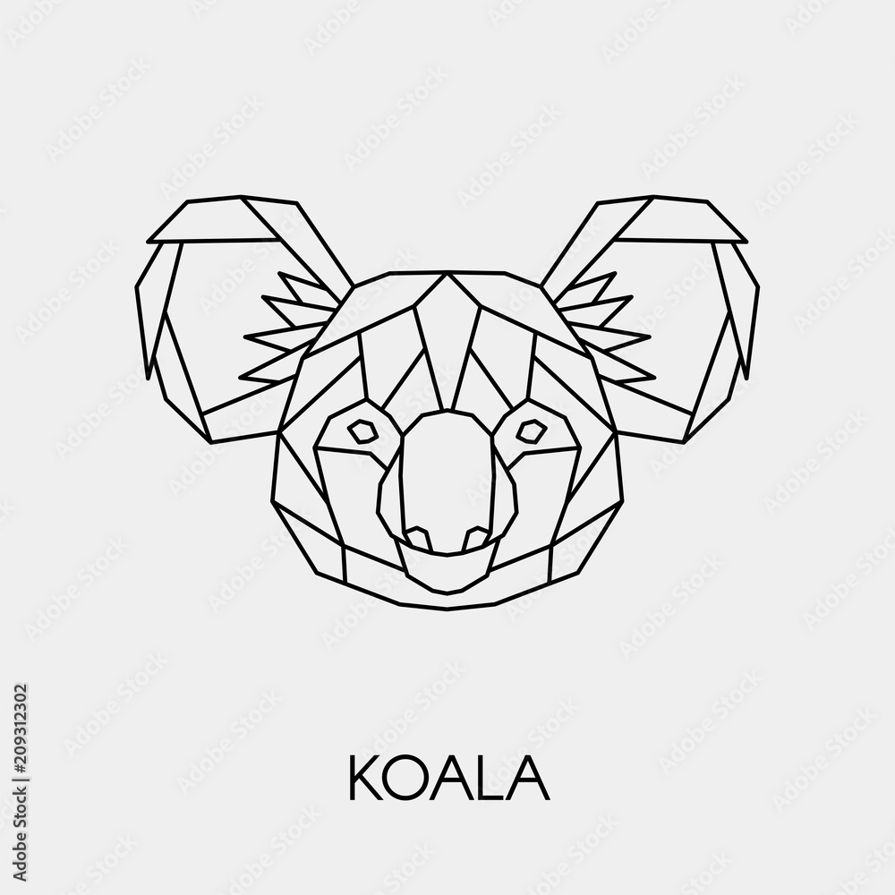 Obraz premium Abstract polygonal head of a koala. Geometric linear australian animal. Vector.