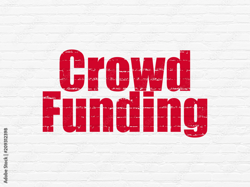 Business concept: Painted red text Crowd Funding on White Brick wall background Business concept: Painted red text Crowd Funding on White Brick wall background
