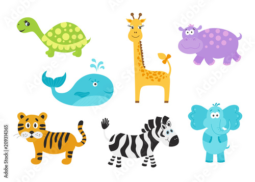  Giraffe,  elephant, hippo, turtle; tiger; zebra; whale for baby goods.