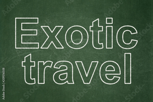 Vacation concept: text Exotic Travel on Green chalkboard background