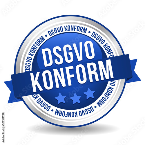 General Data Protection Regulation Button - Online Badge Marketing Banner with Ribbon. German-Translation: DSGVO Konform