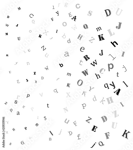 Fényképezés falling random letters, alphabet beautiful background design