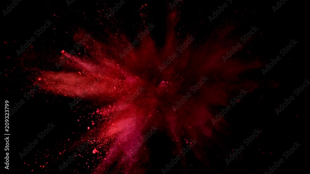 Super slow motion of colored powder explosion isolated on black background. Filmed on high speed cinema camera, 1000fps.