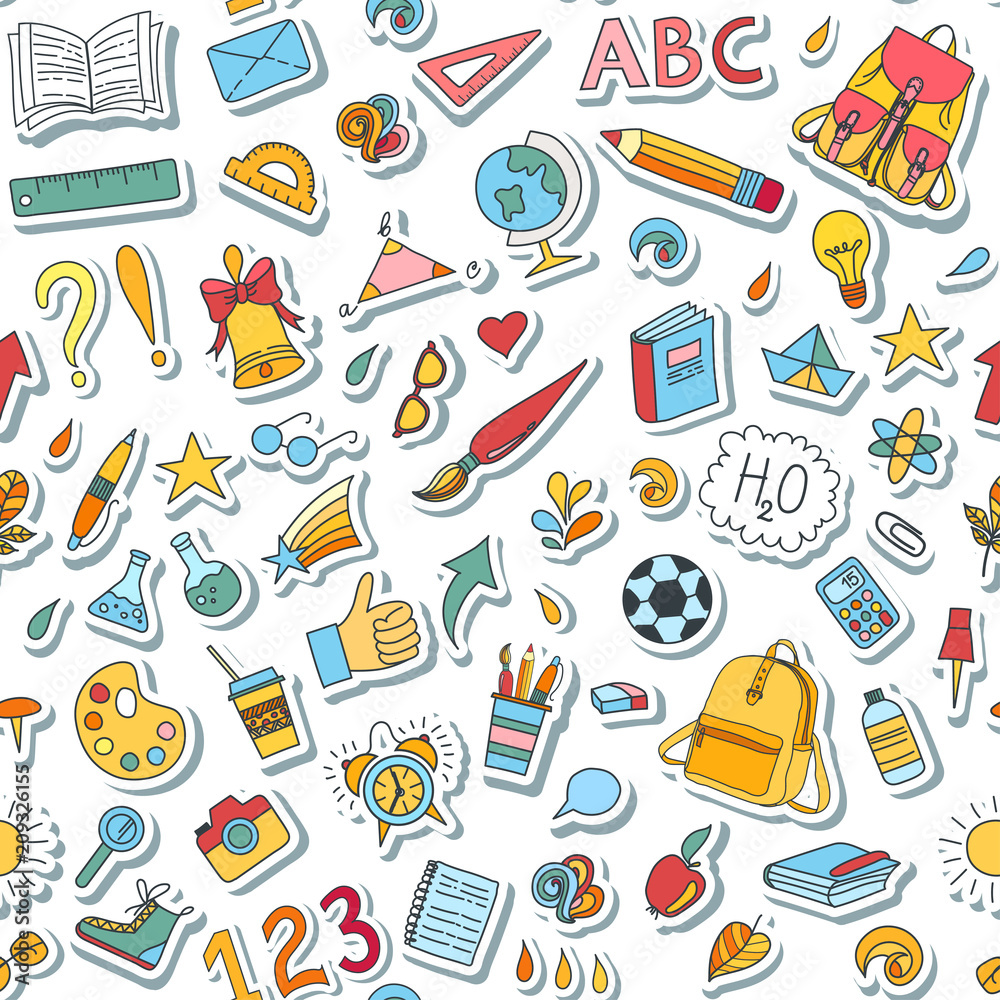 School and education doodles hand drawn vector symbols and objects
