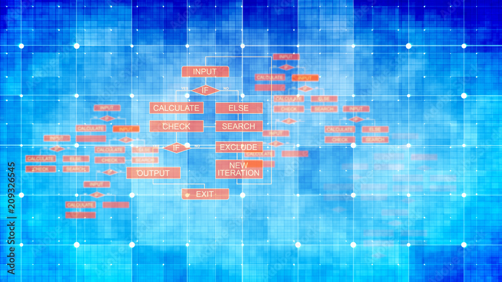 Blue algorithms backdrop with red buttons Blue algorithms backdrop with red buttons