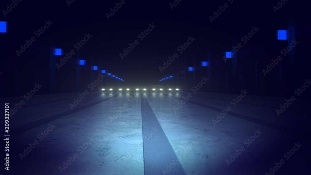 Abstract Subway Road and Blue Lamps Abstract Subway Road and Blue Lamps