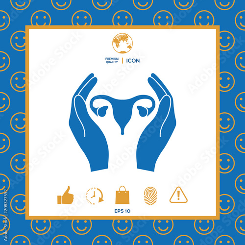 Hands holding Female uterus - protection icon