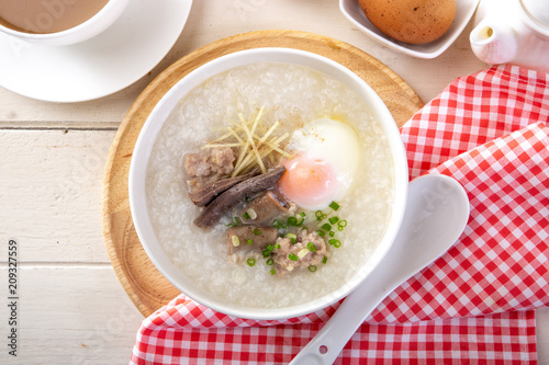 Traditional chinese porridge rice gruel in bowl