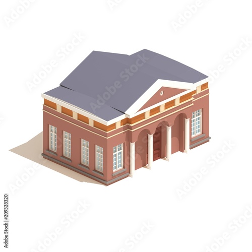 Flat 3d model isometric city hall or university building  illustration isolated on white background.