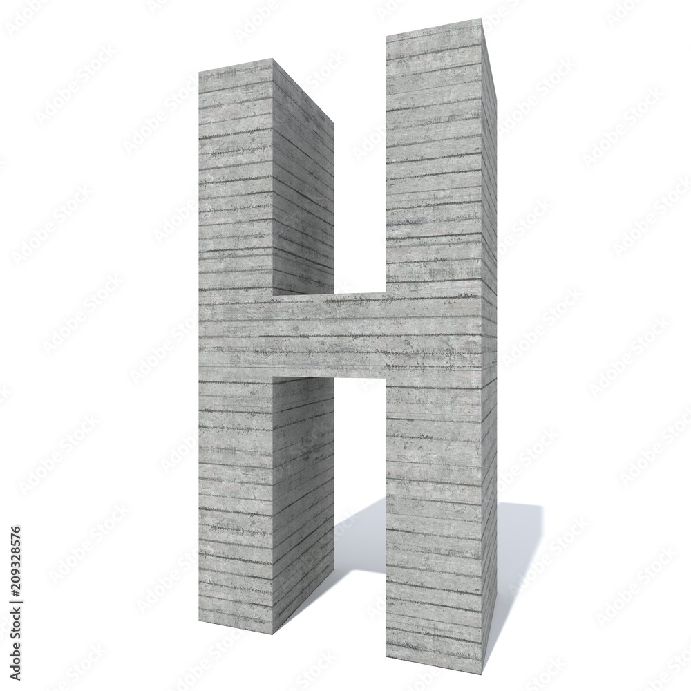 Conceptual gray heavy rough concrete constructed font or type, construction industry piece isolated white background. Educative architecture material, aged texture surface as 3D illustration design Conceptual gray heavy rough concrete constructed font or type, construction industry piece isolated white background. Educative architecture material, aged texture surface as 3D illustration design