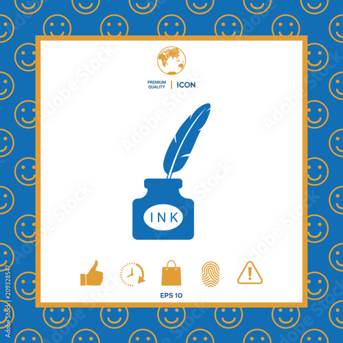 Ink bottle with feather - icon