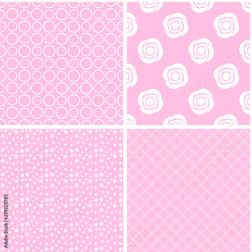 Pink different vector seamless patterns
