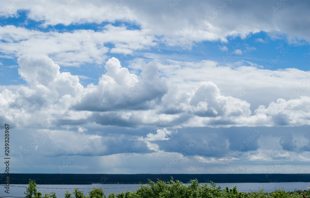 Cloudy sky above river Volga near Kazan, Russia