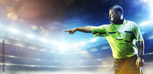 Professional soccer referee on the grand arena photo