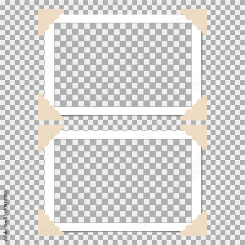 Set of photo frame with angle, corner on grey background. Template, blank for your trendy and stylish photo