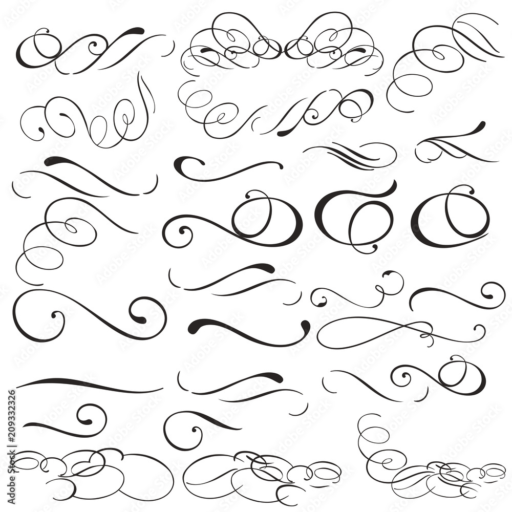 Collection of vector filigree flourishes for design - obrazy, fototapety, plakaty 