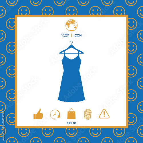 Sundress, Evening dress, combination or nightie on the wardrobe hanger , the silhouette. Menu item in the web design