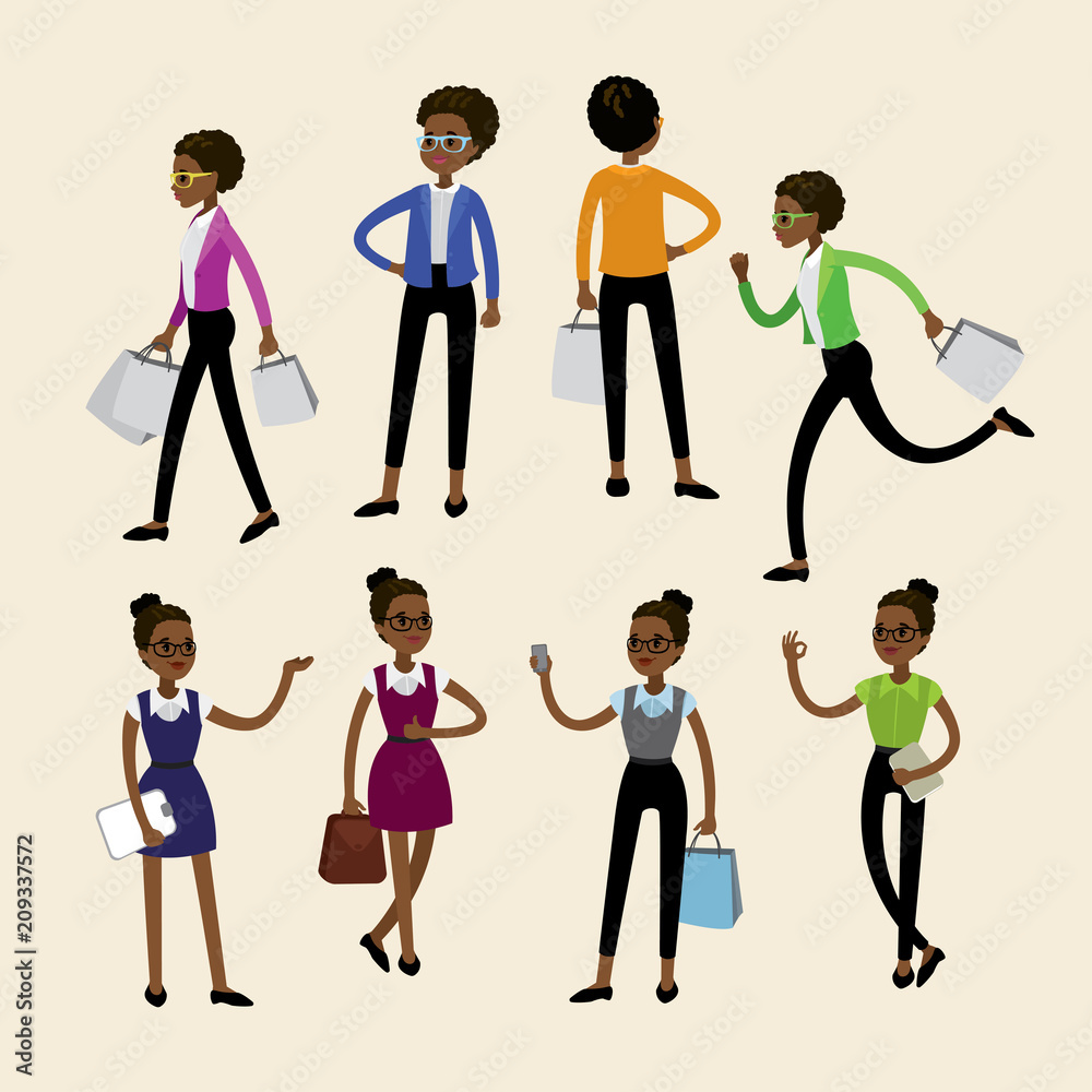 African american Women stand in different clothes and poses African american Women stand in different clothes and poses
