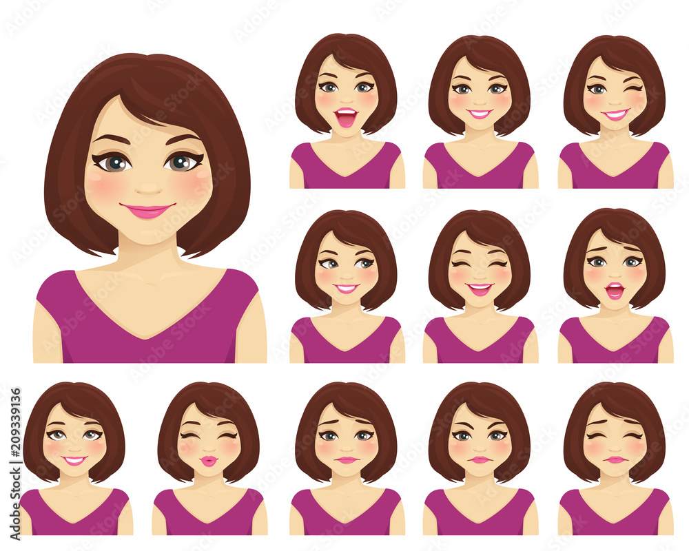 Woman with different facial expressions set isolated Woman with different facial expressions set isolated