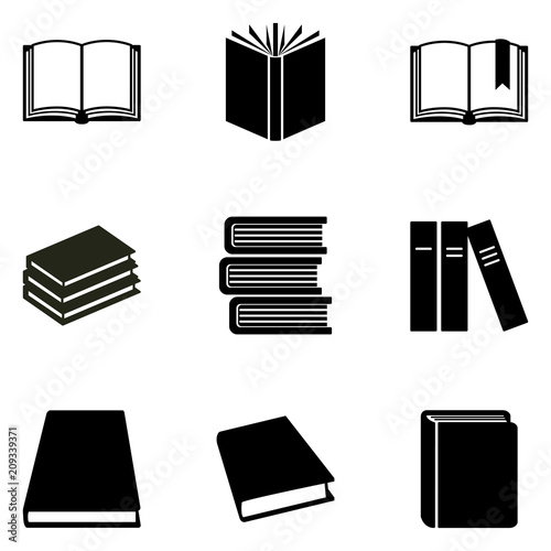 Vector Set of Black Silhouette Book Icons. photo