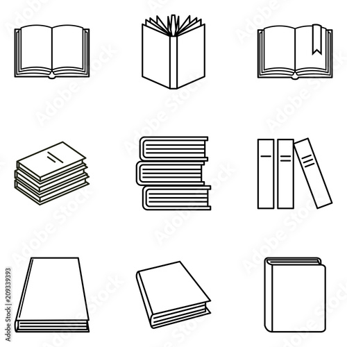 Vector Set of Black Outline Book Icons.