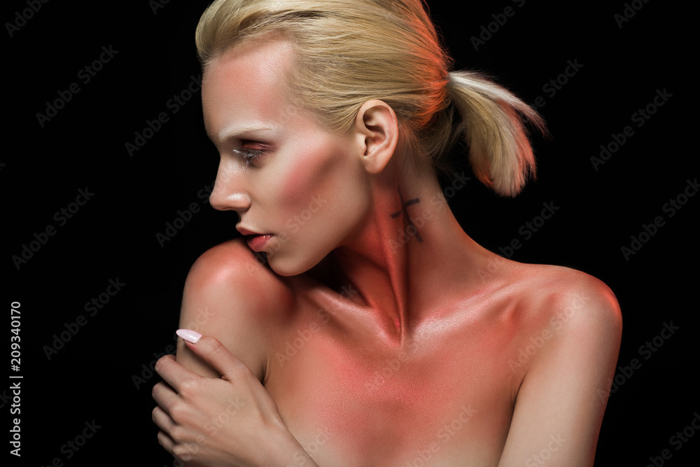 beautiful naked sensual girl, isolated on black beautiful naked sensual girl, isolated on black