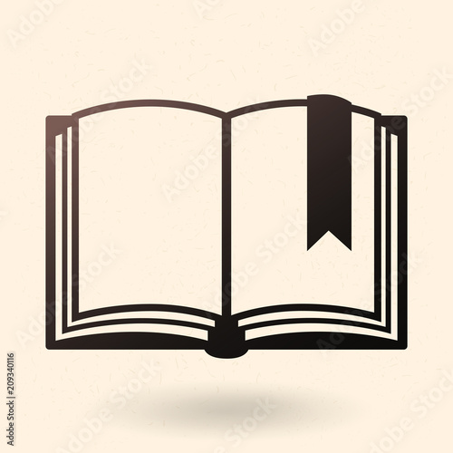 Vector Single Black Silhouette Icon - Open Blank Book with Bookmark
