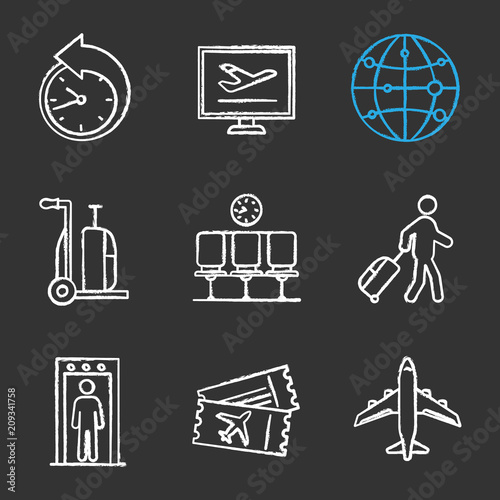 Airport service chalk icons set