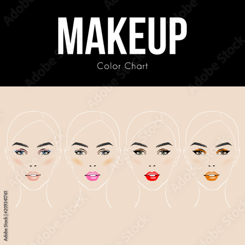How to make ideal color chart for a make-up eyeliner tutorial. The technique of contour of the eyeliner and covering of mascara, a model of a pretty woman. Makeup with beautiful women with lipstick