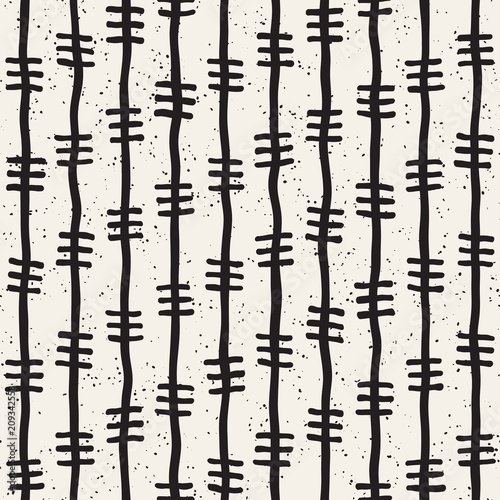Hand drawn lines seamless grungy pattern. Abstract geometric repeating texture in black and white.