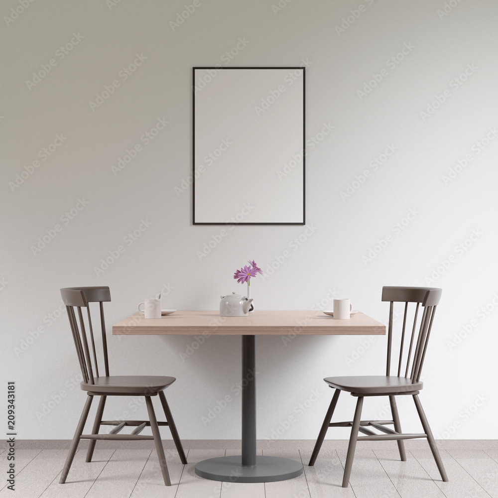 Mockup poster in the cafeteria, 3D render Mockup poster in the cafeteria, 3D render