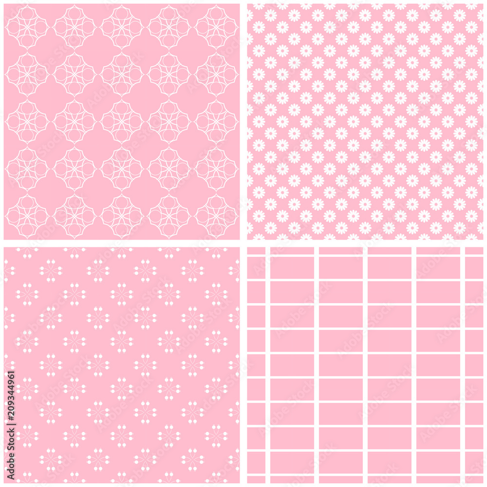 Different pink seamless patterns