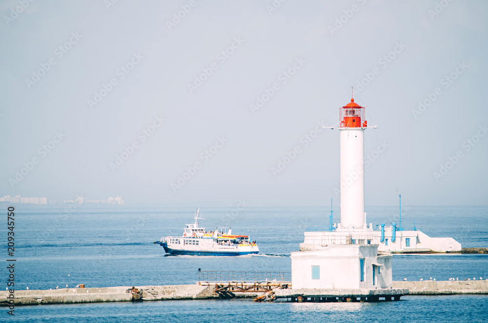 Vorontsov Lighthouse in the Gulf of Odessa, Ukraine