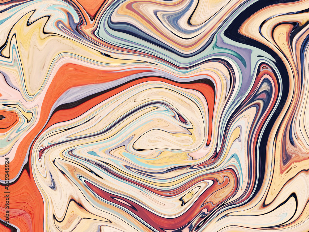 Abstract marble artwork. Bright psychedelic swirl design work. Colorful background pattern. Liquid paint brush strokes. Creative modern art.