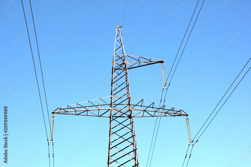 Support power lines and wires against the sky Support power lines and wires against the sky