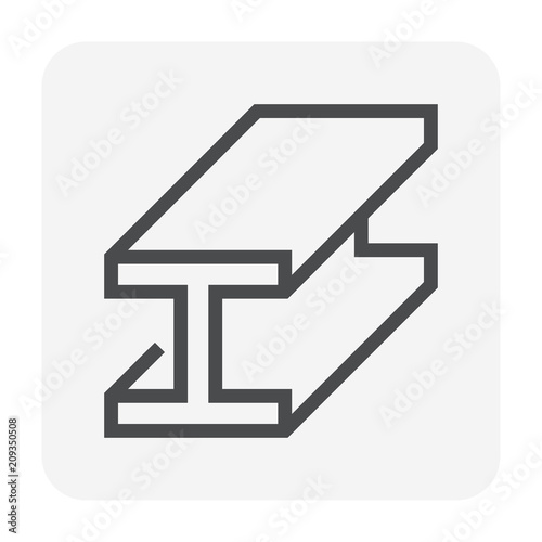 Steel product vector icon. H profile shape. That alloy of iron from steel production industry and metallurgy used as beam, bar, frame, girder, structure in engineering, construction building material.