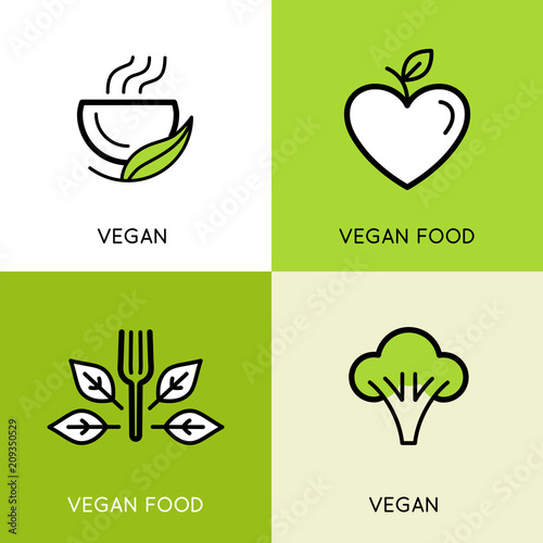 Vector logo design templates - vegan food concepts