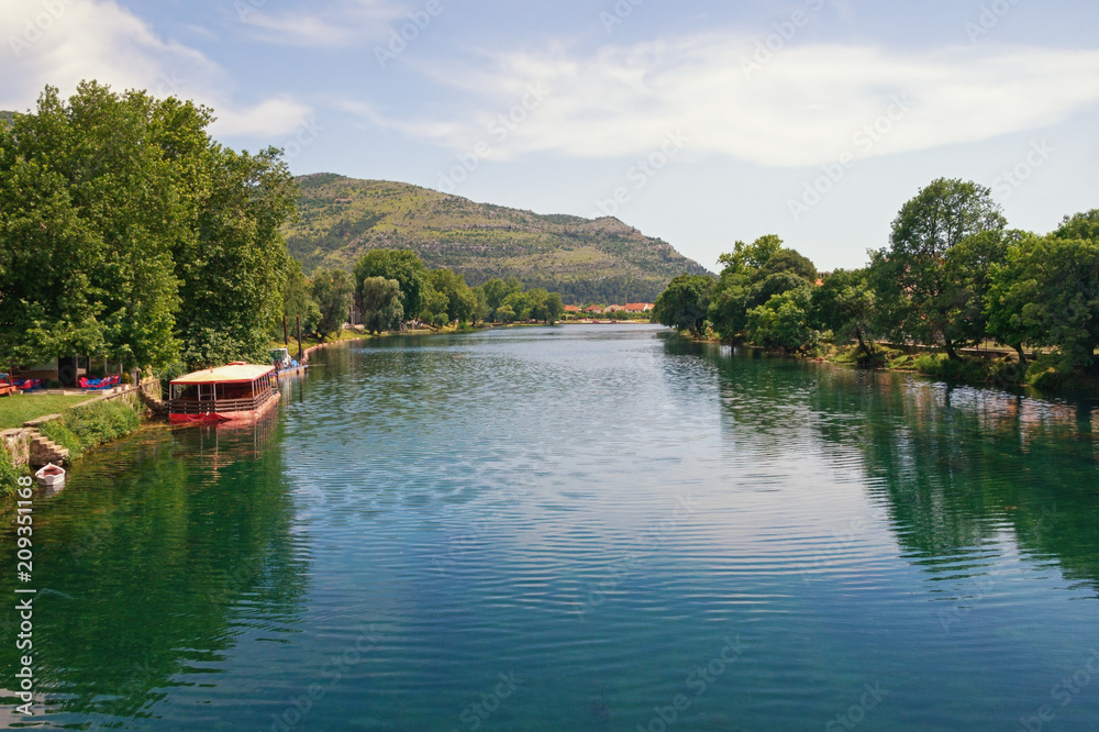 Summer river landscape. Bosnia and Herzegovina, Trebinje, view of Trebisnjica river