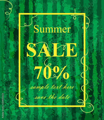 Summer sale template Vector. Watermelon texture background. Green trendy colors