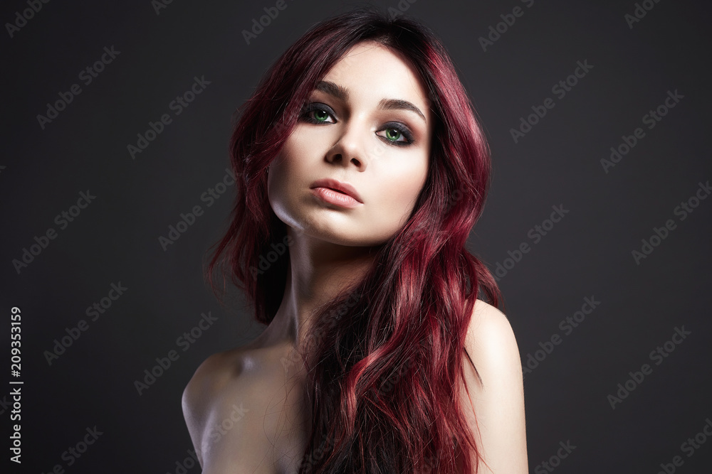 Fototapeta premium Pink Hair Beautiful woman with make-up