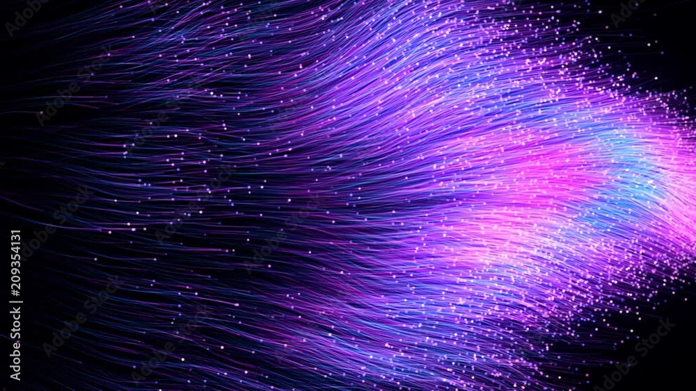 Abstract blue purple particles of optical fiber