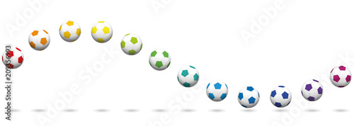 Colored soccer ball wave. Seamless extendable vector illustration on white background.