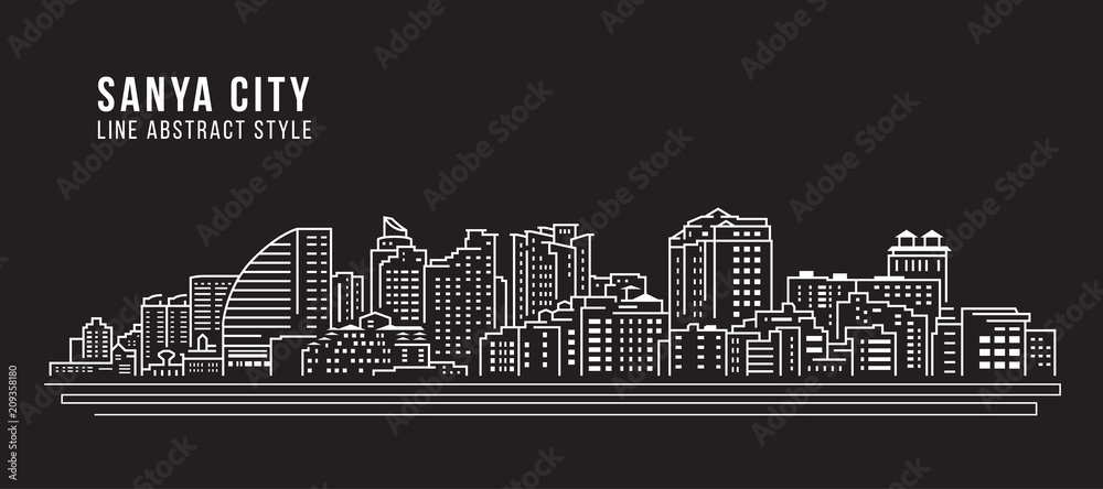 Cityscape Building Line art Vector Illustration design - Sanya city