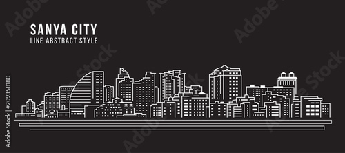 Cityscape Building Line art Vector Illustration design - Sanya city