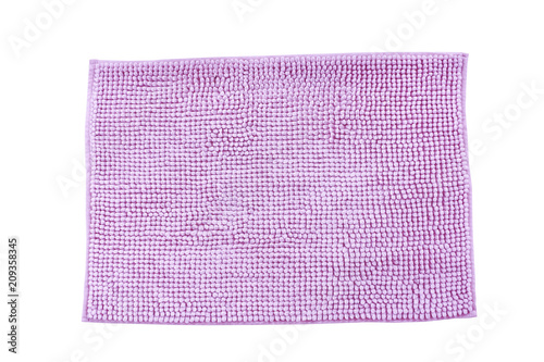 Purple cleaning feet doormat or carpet texture on white background.
