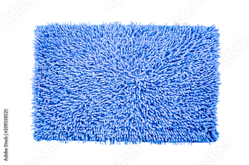Blue cleaning feet doormat or carpet texture on white background.