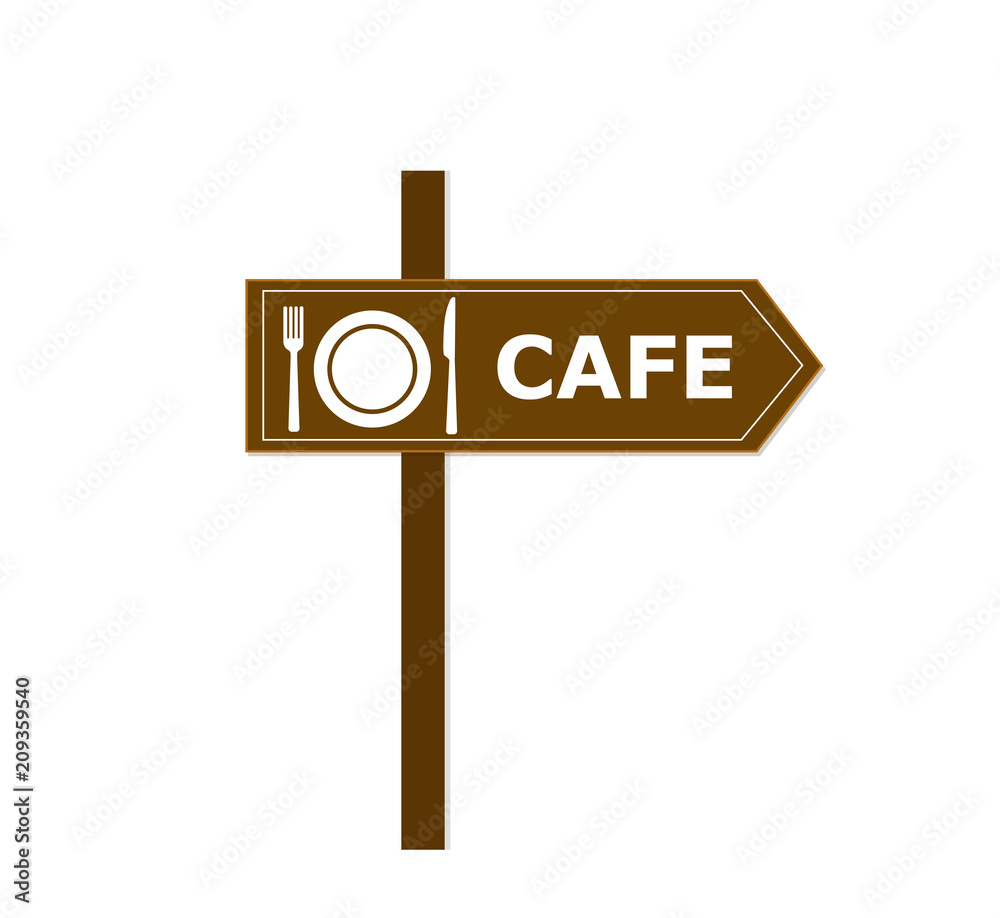 A road sign towards the cafe.
